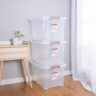 

Lixin LIXIN plastic storage box card storage box simple large toy storage box transparent anti-slip non-slip thick material with pulley 3 Pack 50L