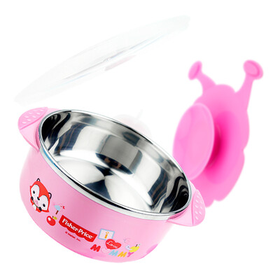 

American Fisher childrens tableware baby water injection type stainless steel insulation bowl with suction cup 320ML pink newborn