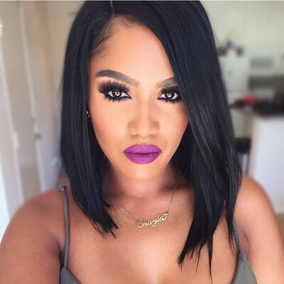 

JUNSI Short Straight Synthetic Side Parting Bob Wigs With Bangs For Black Women Brazilian Hairstyle Natural Heat Resistant Hair