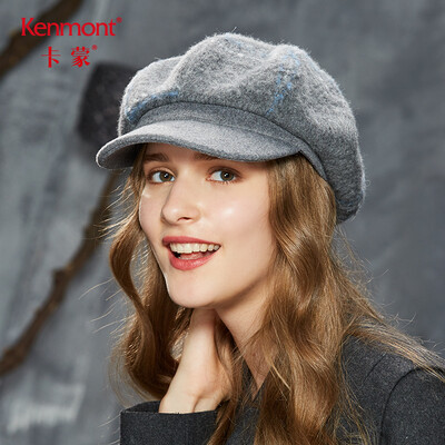

Kenmont km-2615 wool beret hat womens autumn&winter woolen English octagonal cap thick warm Korean cap light gray adjustable