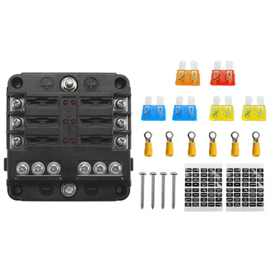 

32V Plastics Cover Fuse Box Holder M5 Stud With LED Indicator Light 6 Ways Blade for Auto Car Boat Marine Trike