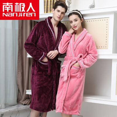 

Antarctic pajamas home service thicker flannel long sleeves bathrobes couples pajamas men and women autumn and winter classic can wear gowns N8R5X20112 female models pink