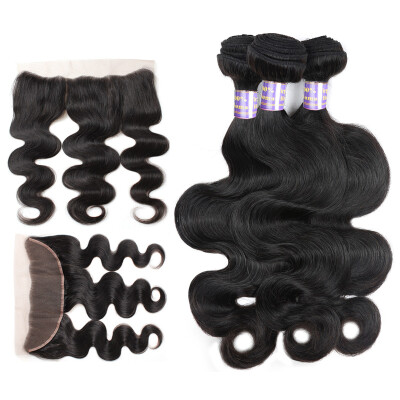 

Allove Hair 7A Malaysian Body Wave 3pcs With 13*4inch Lace Frontal Closure Malaysian Human Hair Weaves With Swiss Lace Frontal