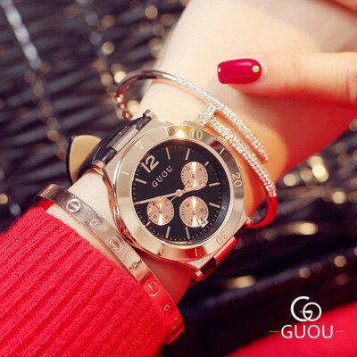

GUOU Classic Calendar Watches Women Luxury Genuine Leather Quartz Watch Women Casual Clock
