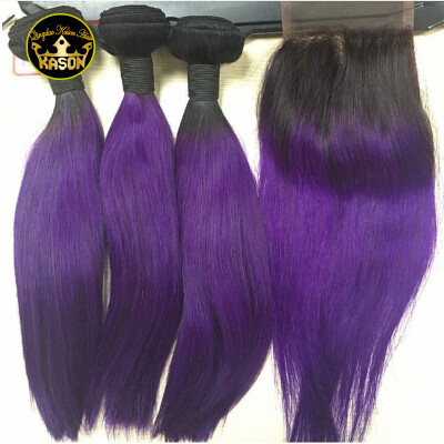 

Kason Brazilian Virgin Hair With Lace Closure Garde 8A Ombre 1B Purple 100 Straight Human Virgin Hair 3 Bundles With Closure