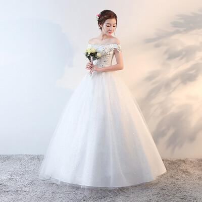 

A-Line Off-the-shoulder Floor Length Lace Tulle Wedding Dress with Beading Ruching by 08