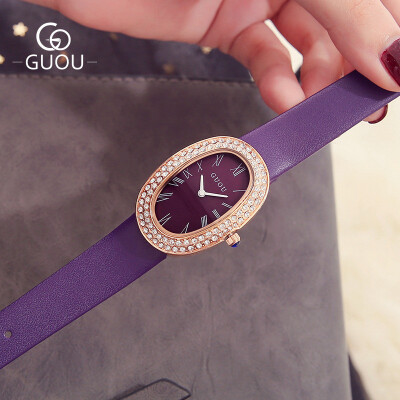 

GUOU Fashion Gold Bracelet Watch Women Leather Strap Watches Luxury Brand Ladies Rhinestones Quartz Watch