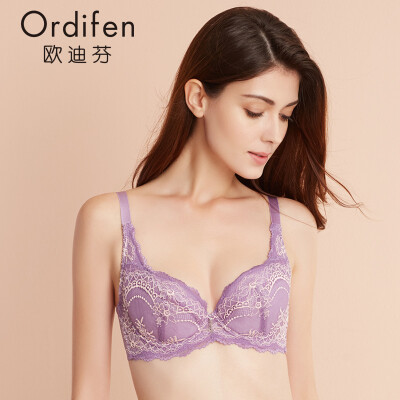 

Ou Difen new exquisite lace ladies underwear gathered bra thin section big chest adjustment type side XB6340 lilac purple B75