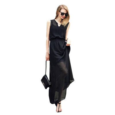 

Lovaru ™2015 new black sleeveless chiffon dress female temperament cultivate one's morality show thin dress