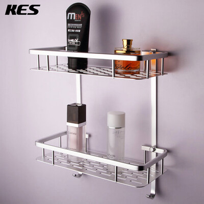 

KES A4028B Bathroom Aluminum Storage Shelf Basket with Hooks Wall Mounted, Silver Sand-Sprayed