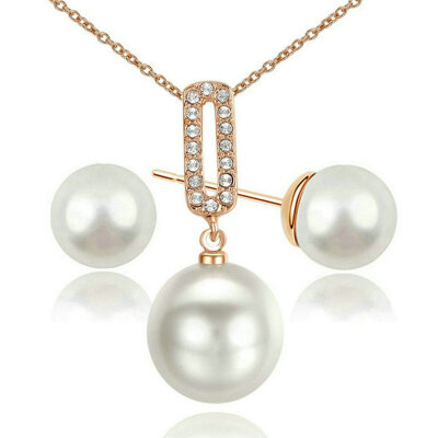 

Yoursfs® 18K White Gold Plated Big Pearl Pendent Necklace And Earring Bridal Sets