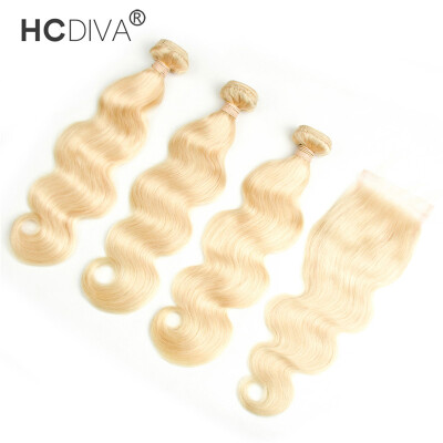 

3 Bundle Hair with Lace Closure Body Wave Brazilian Virgin Human Hair Extensions Color 613 Blonde Cheap HCDIVA Hair Weave