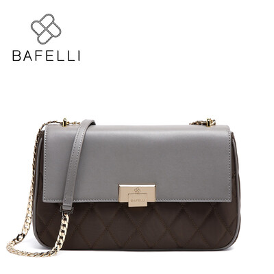

BAFELLI handbags split leather with nylon diamond lattice shoulder bag black gray patchowork bolsa feminina women messenger bags
