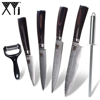 

XYj 4 Piece VG10 Damascus Steel Kitchen Knife Beauty Pattern Blade Color Wood Handle Japanese Damascus Kitchen knife