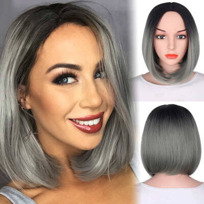 

AISI HAIR Synthetic Bob Wigs Short Straight Middle Part Wig Light Green Ombre Wig Heat Resistant Wig for Women Girls