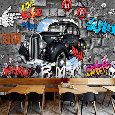 

Papel De Parede 3D Paisagem Ретро мультфильм автомобилей Mural обои KTV Бар кафе личности Creative 3D настенной росписи стен