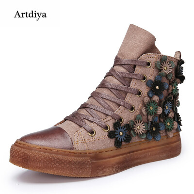 

Artdiya 2017 Autumn and Winter New Genuine Leather High Skateboard Shoes Women Boots Retro Flat Casual Ankle Boots 388-106