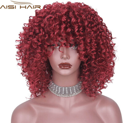 

Red Black Afro Kinky Curly Wigs for Black Women Blonde Mixed Brown Synthetic Wigs African Hairstyle