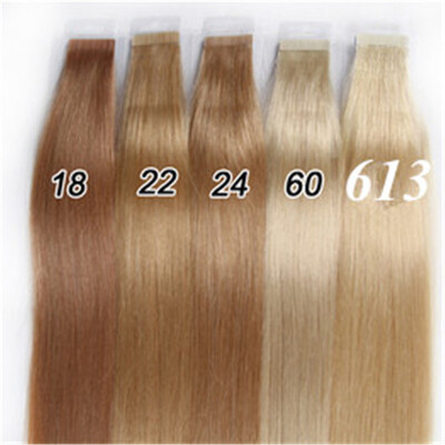 

Tape In Human Hair Extensions Natural Color 18 22 24 60 613 Brazilian Peruvian Indian Malaysian Skin Wefts Remy Hair 40glot