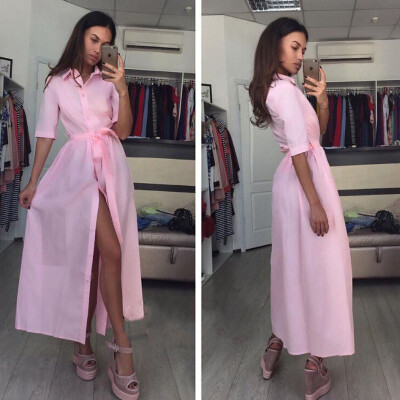 

Lovaru ™ Fashion Casual New Women Dress Loose Pink Blue Autumn Summer Beach Party Dresses Vintage Women Long Dress