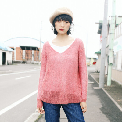 

And with pure Raincun C6148 mohair sweater v-neck loose straight casual soft sister wool sweater dark red  C6148R70S