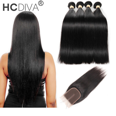 

HCDIVA Malaysian Straight Hair 4 Bundles With Lace Closure Malaysian Virgin Hair With Closure Human Hair With Closure