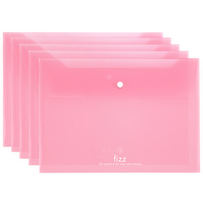 

Fizz 5 Pack Thick double-layer transparent file bag button information bag office supplies red A6281