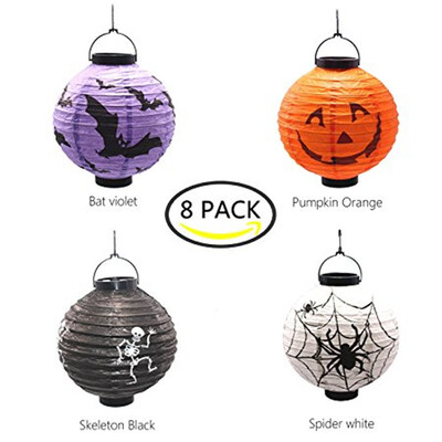 

8 частей / серия, Jack-O, летучие мыши, скелет, пауки Хэллоуин украшения Складные подвешивающие бумажные фонарики со светодиодной