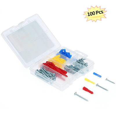 

TKExcellent 100pcs Ribbed Plastic Anchors & Screws Kit Anchors&Self-tapping Screws Set