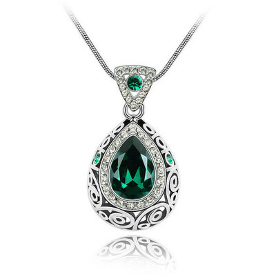 

Yoursfs® 18K White Gold Plated Crystal Tear Pandent Statement Necklace Use Green Austrian Crystal Fashion Jewelry