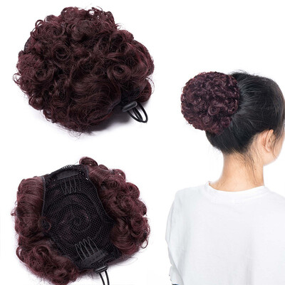 

Afro Bun Extension Puff Ponytail Chignon Hairpiece With Drawstring Afro Kinky Curly Wrap Messy Updo Synthetic For Women