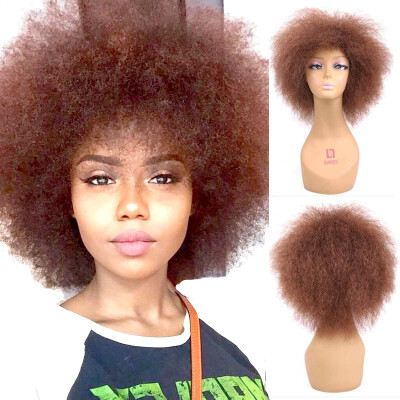 

GENIE 6.5 Inch Hair Synthetic Short Brown Kinky Curly Afro Wig Fluffy Wigs for Black Women High Temperature Fiber