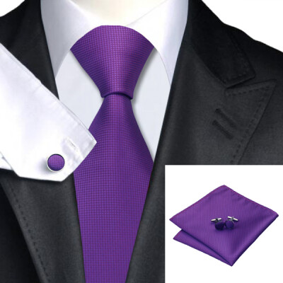 

N-0281 Vogue Men Silk Tie Set Purple Solid Necktie Handkerchief Cufflinks Set Ties For Men Formal Wedding Business wholesale