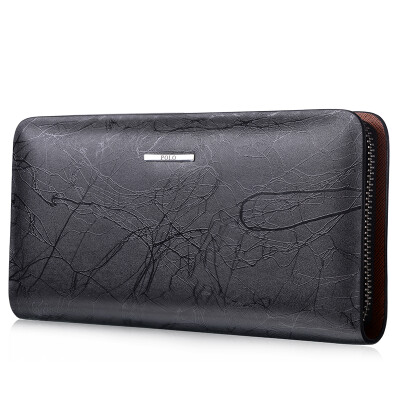 

POLO business casual long multi-card bit cowhide handbag 030071 black texture