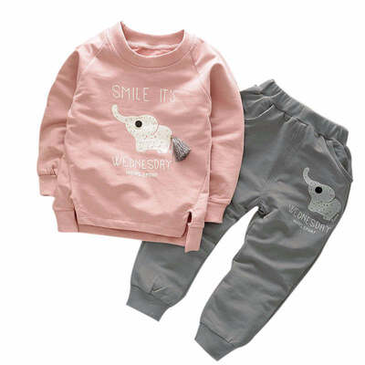 

2017 Summer Kids Clothing Sets Baby Boys Girls Cartoon Elephant Cotton Set Winter Children Clothes Child T-ShirtPants Suit