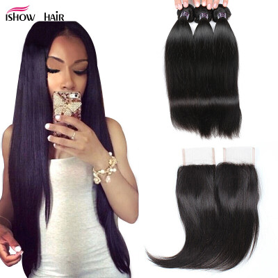 

Malaysian Straight Hair with Closure Malaysian Virgin Hair 3 Bundles with Closure Straight 7A Human Hair Weave With Closure