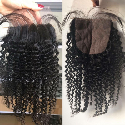 

Silk Base Closure 44inch Free Middle Part 3 Way Part Hidden Knots G-EASY Natural Color Afro Kinky Curly Brazilian Virgin Human Ha