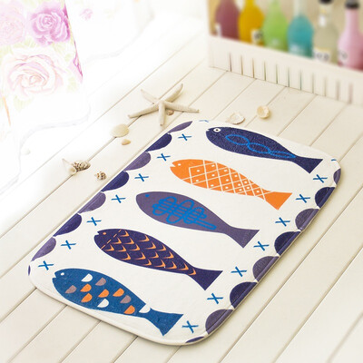 

Jingdong supermarket] green reed personalized printing and dyeing mats mattress water suction non-slip bathroom kitchen foot pad fish 40 * 60cm