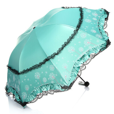 

Paradise umbrella Ping Ting beauty black polyester color plastic three fold sunny umbrella 33111E shallow lake green