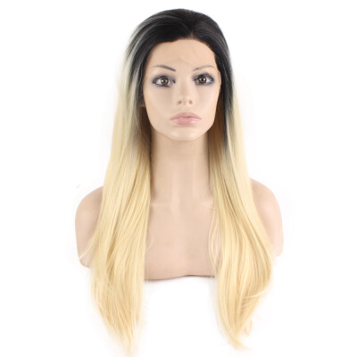 

Long Straight Ombre 613 Blonde Two Tone Swiss Lace Front Wig Synthetic