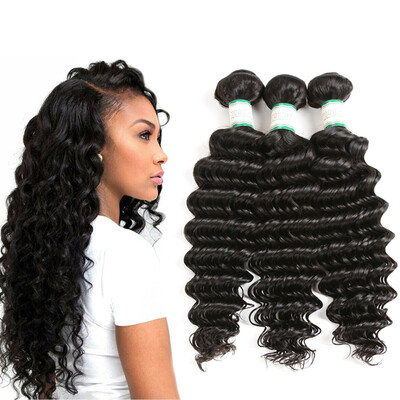 

MORICHY Brazilian Virgin Hair Deep Wave 3 Bundles 7A Unprocessed Deep Wave Human Hair Weave Bundles Natural Color 100gBundle