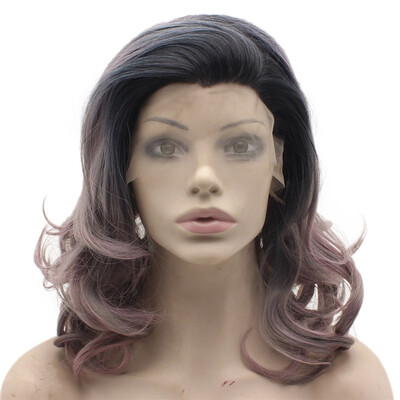 

Medium Long Wavy Pink Tone Ombre Lace Front Wig Synthetic