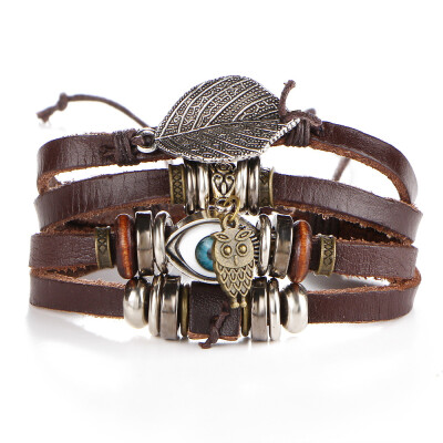 

Punk Design Turkish Eye Bracelets For Men Woman New Fashion Wristband Female Owl Leather Bracelet Stone Vintage Jewelry