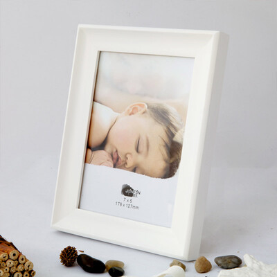 

FOOJO solid wood painted photo frame set up 7 inch milky white