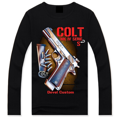 

Men's Black 3D Graphics Printed Rock Skull Pattern Long Sleeve T-Shirt Top Tee Shirt M-XXXL(Gun)