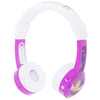 

BUDDYPHONES InFlight Student Kids Headphones Travel Edition Fold-in Microphone with Headset Learn English Protect Listening Kids Cute Gifts Purple