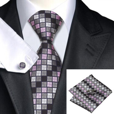 

N-0482 Vogue Men Silk Tie Set Plaids & Checks Necktie Handkerchief Cufflinks Set Ties For Men Formal Wedding Business wholesale