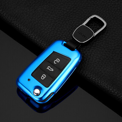 

Digaron Volkswagen Key Shell New Tiguan L Lingdu Golf 7 Touring Car Key Bag Leather Key Case Mens&Womens Sapphire Blue B Metal Color Shell