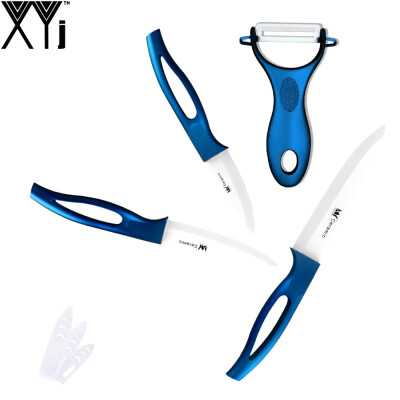 

Blue Hollow Handle Kitchen Knives 3, 4, 5 Inch + A Peeler High Grade Ceramic Knife 4 Pcs Set Hot Sale XYJ Brand Cooking Tools