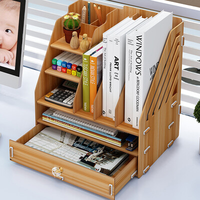 

Everything King Large Office Supplies Desktop Storage Box File Shelf Stationery Handbook Data Storage Multilayer Finishing Box JD-B04 Cherry Wood